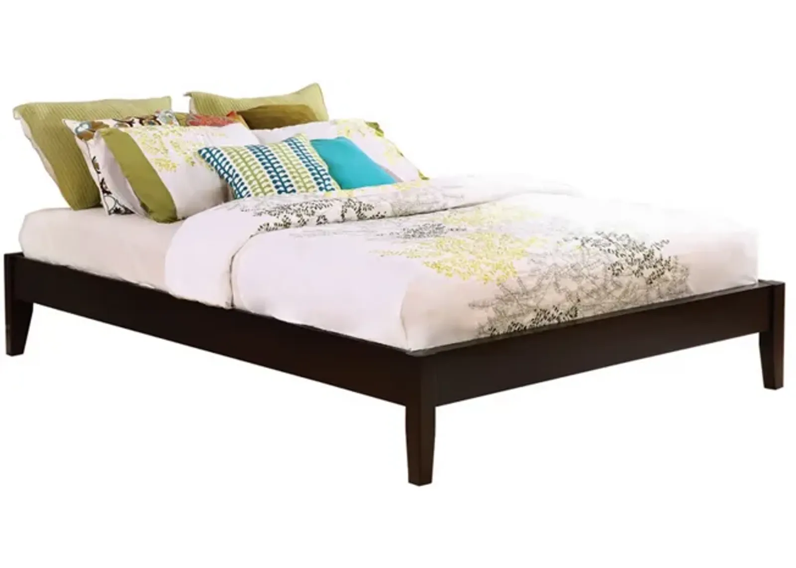 Wooden Queen Size Bed Frame with Chamfered Legs, Dark Brown-Benzara