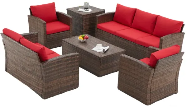 Mondawe 6-Piece Brown Wicker Outdoor Patio Conversation Set with Seat Cushions and 1-Storage Box
