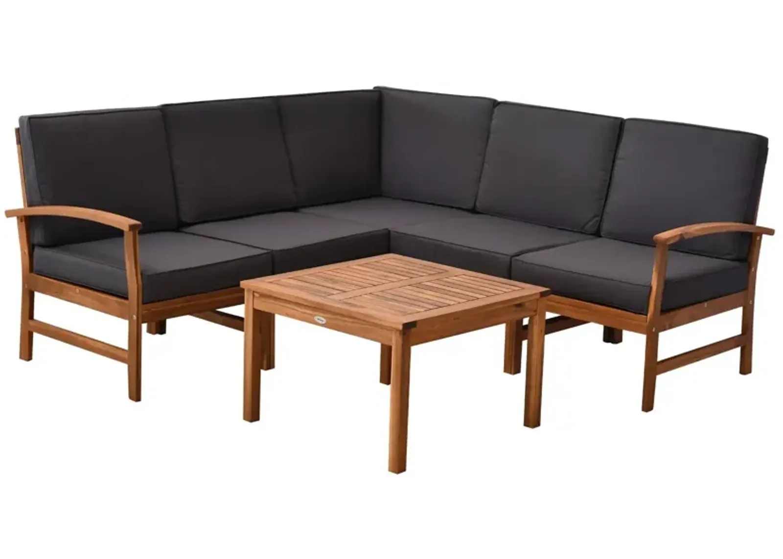 Grey Patio Comfort: 6PC Acacia Wood Sofa Set with Cushions