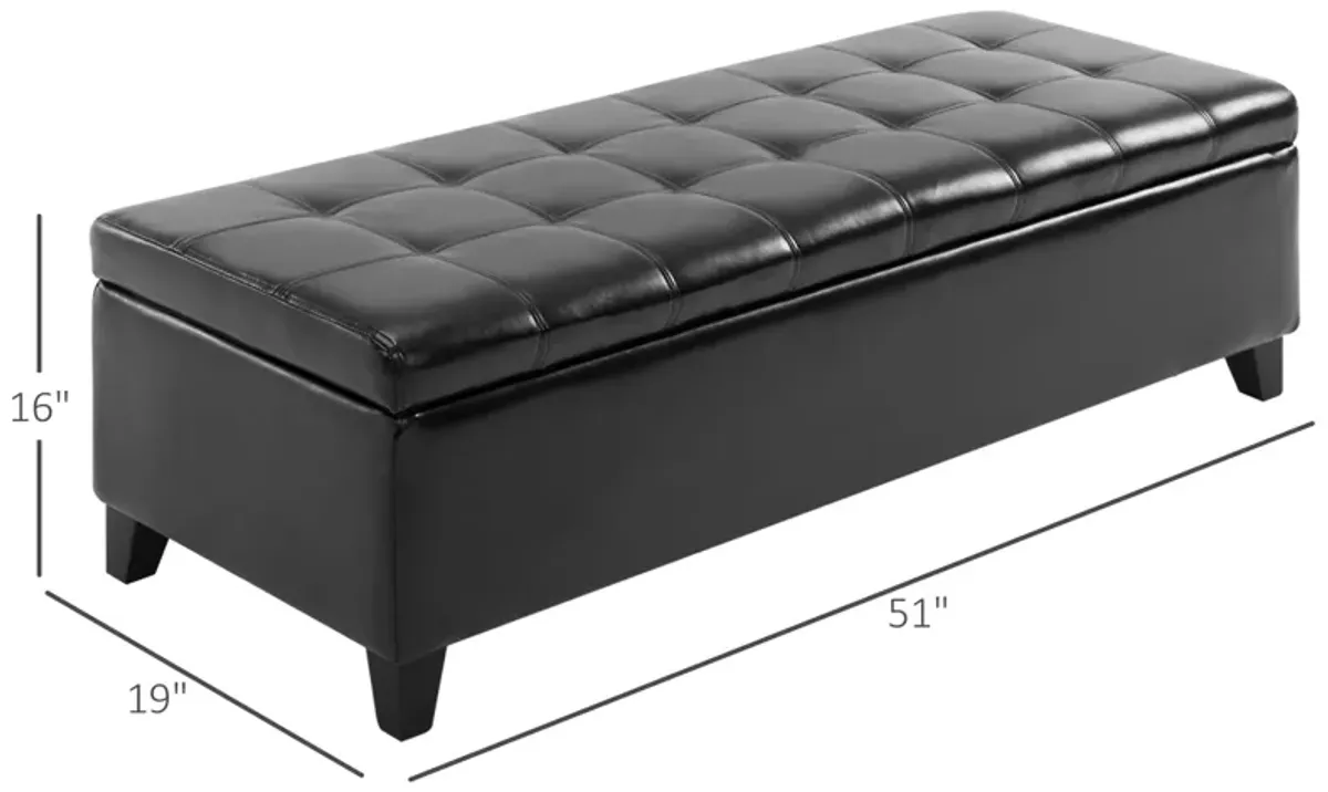 Sleek Ebony Organizer: 51" Black Tufted Faux Leather Storage Ottoman