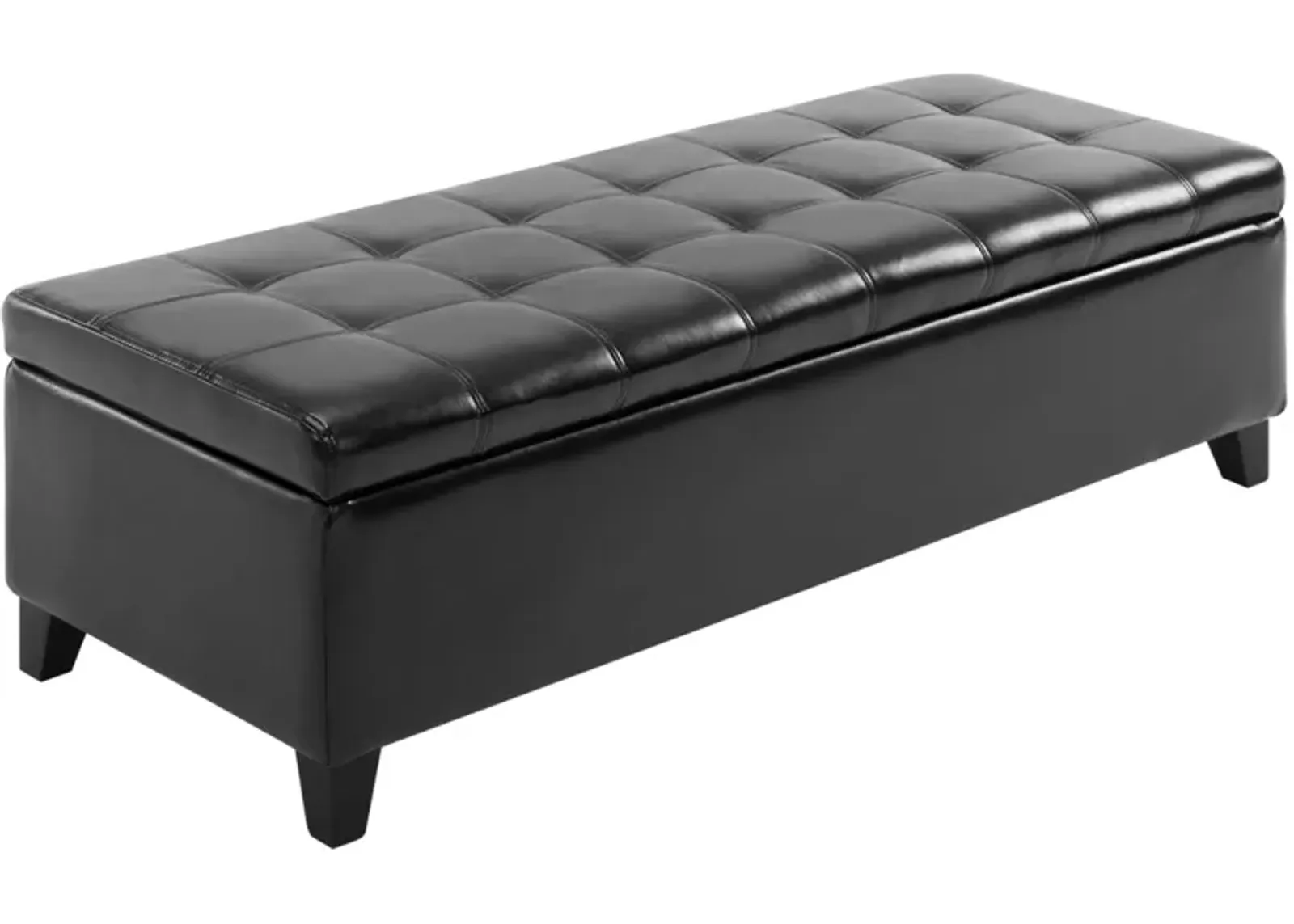 Sleek Ebony Organizer: 51" Black Tufted Faux Leather Storage Ottoman