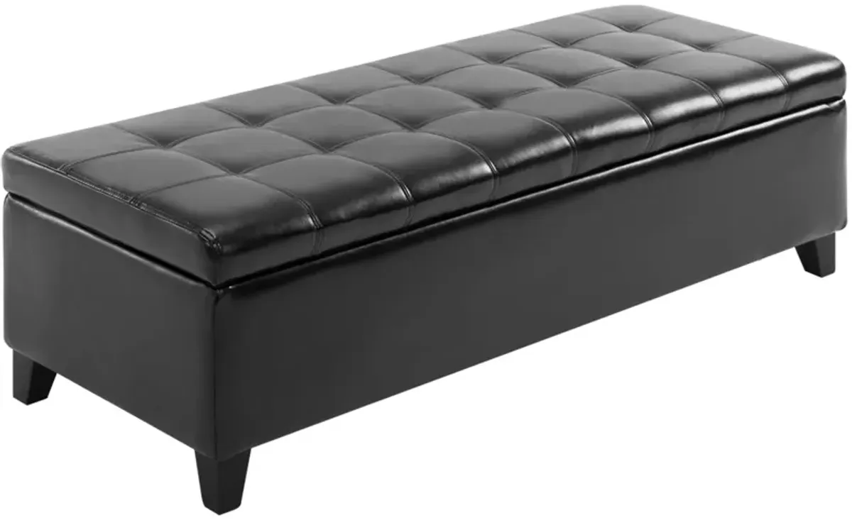 Sleek Ebony Organizer: 51" Black Tufted Faux Leather Storage Ottoman