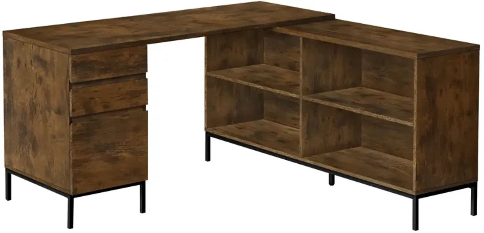 Computer Desk, Home Office, Corner, Storage Drawers, 60"L, L Shape, Work, Laptop, Metal, Laminate, Brown, Black, Contemporary, Modern