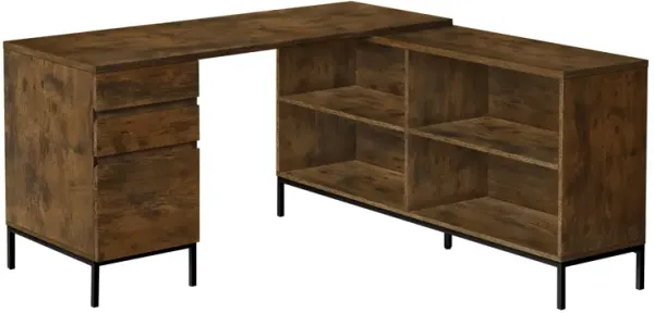 Computer Desk, Home Office, Corner, Storage Drawers, 60"L, L Shape, Work, Laptop, Metal, Laminate, Brown, Black, Contemporary, Modern