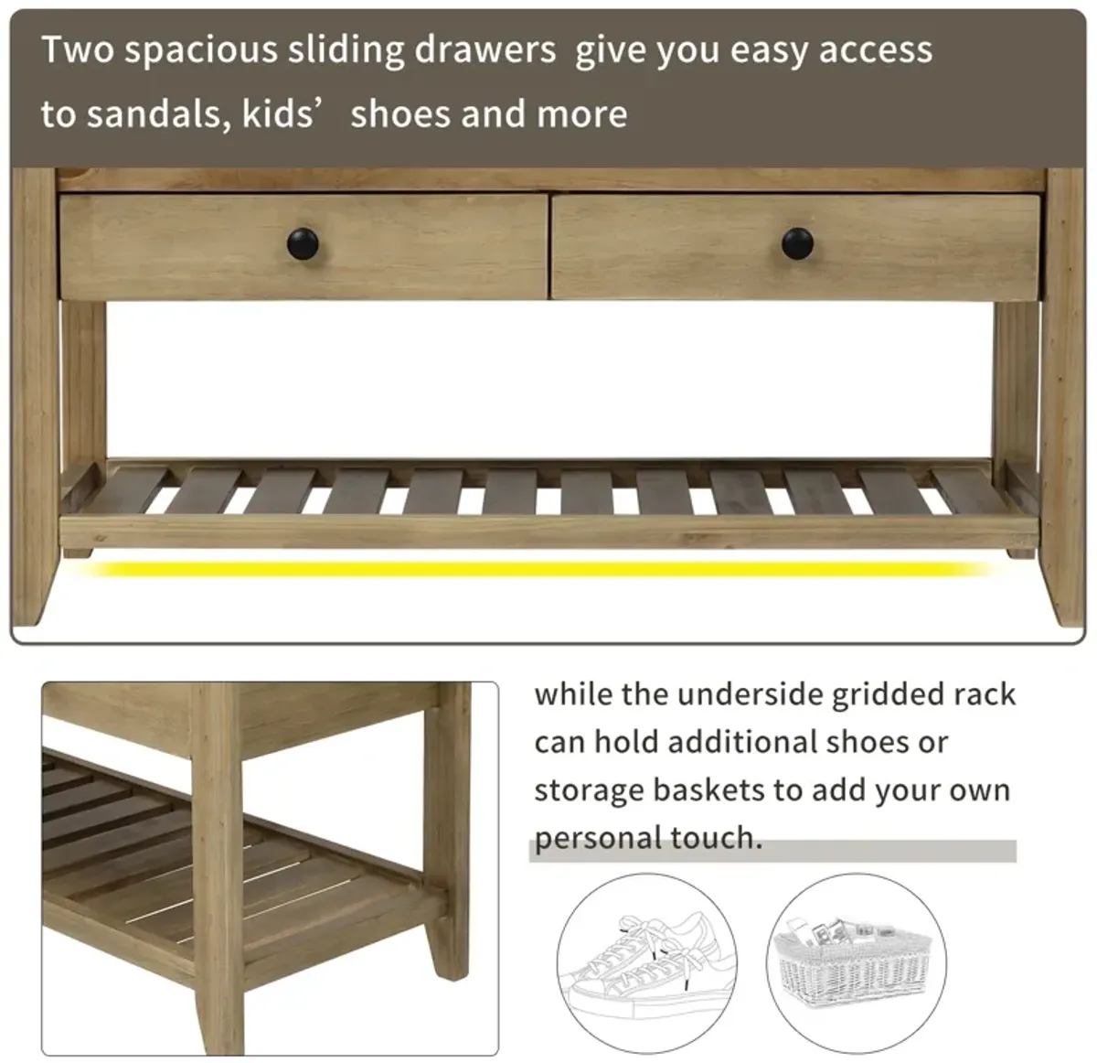 Shoe Rack With Cushioned Seat And Drawers, Multipurpose Entryway Storage Bench