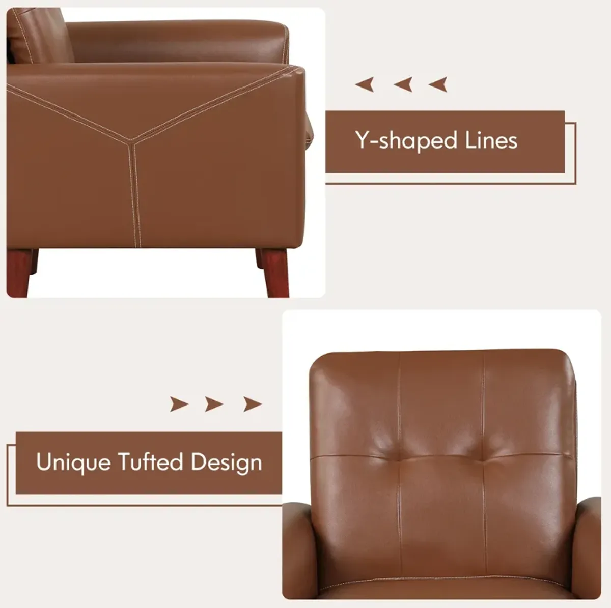 Modern PU Leather Accent Chair with Solid Wood Legs-Brown