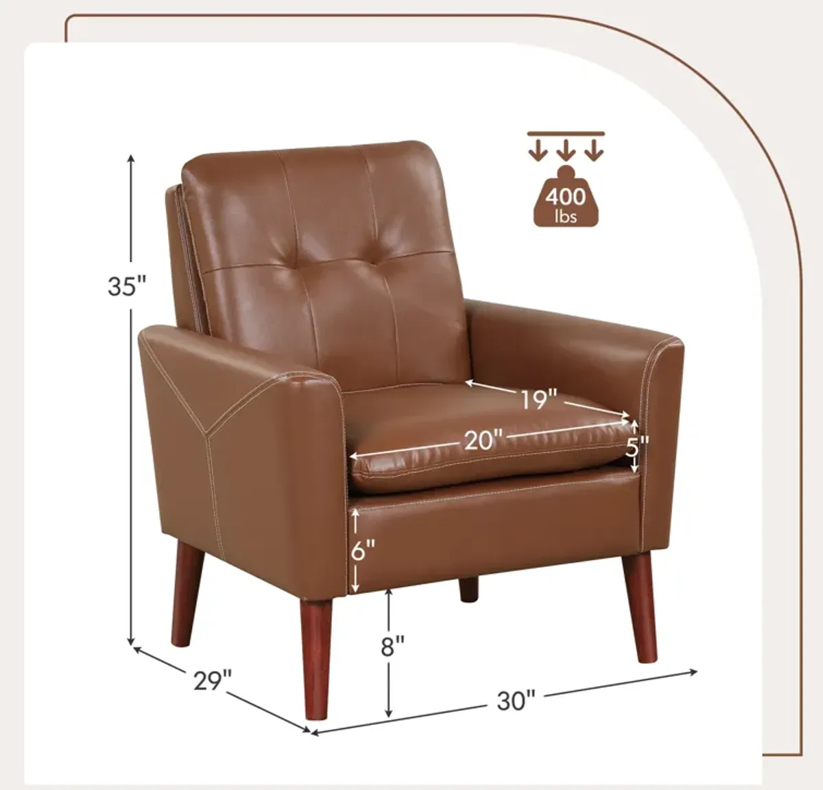 Modern PU Leather Accent Chair with Solid Wood Legs-Brown