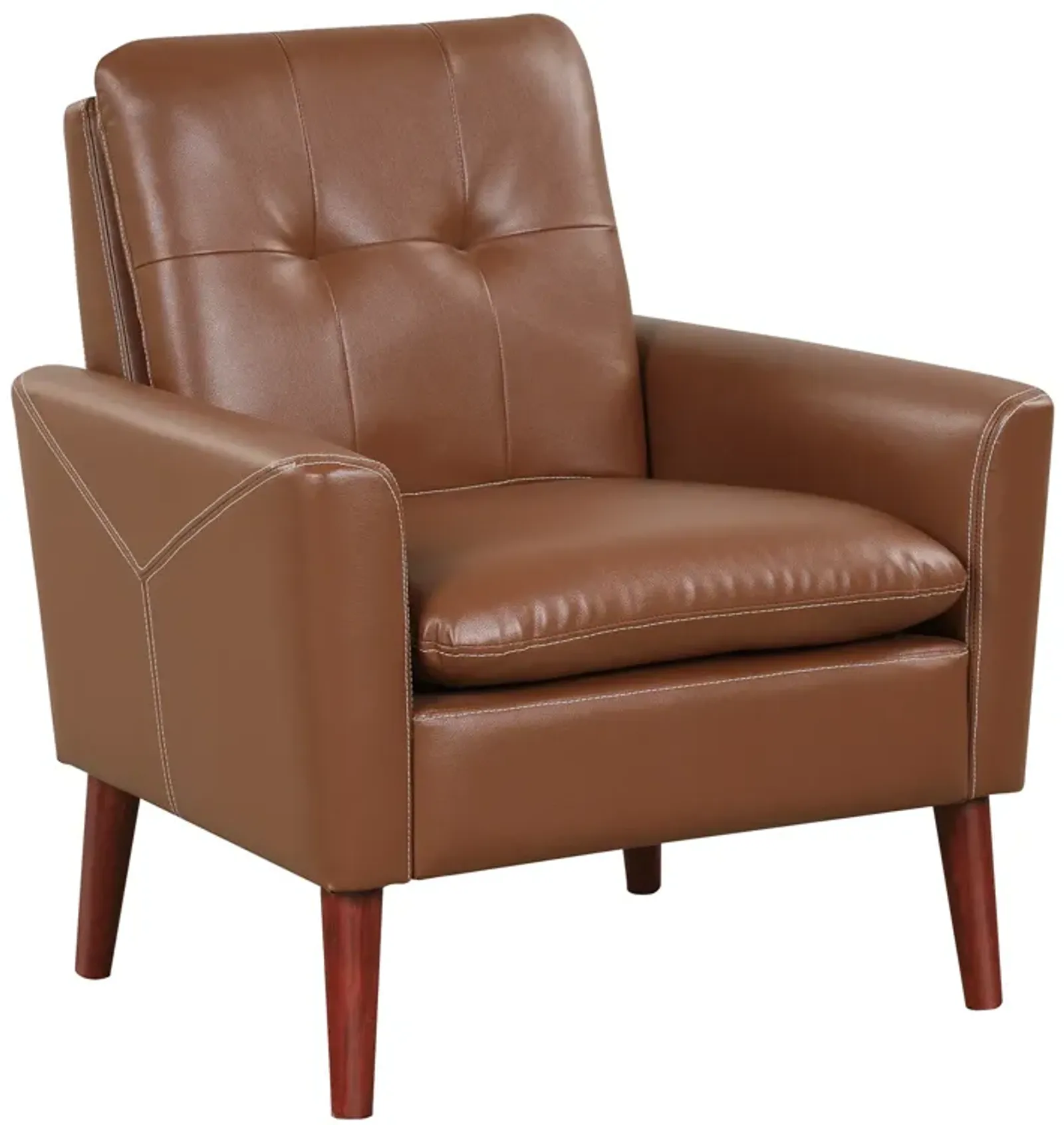 Modern PU Leather Accent Chair with Solid Wood Legs-Brown