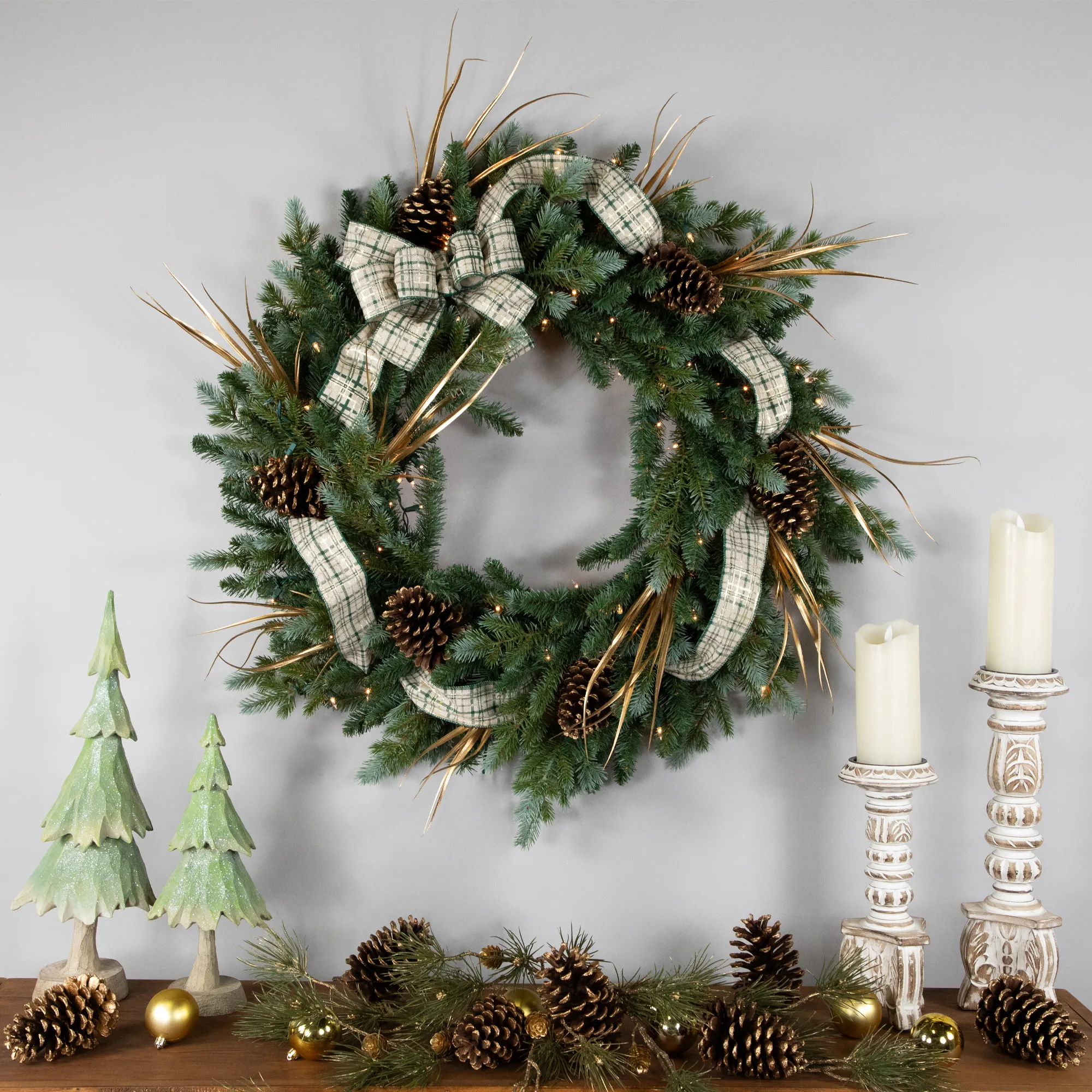 Pre-Lit Blue Spruce Artificial Christmas Wreath  48-Inch  Clear Lights