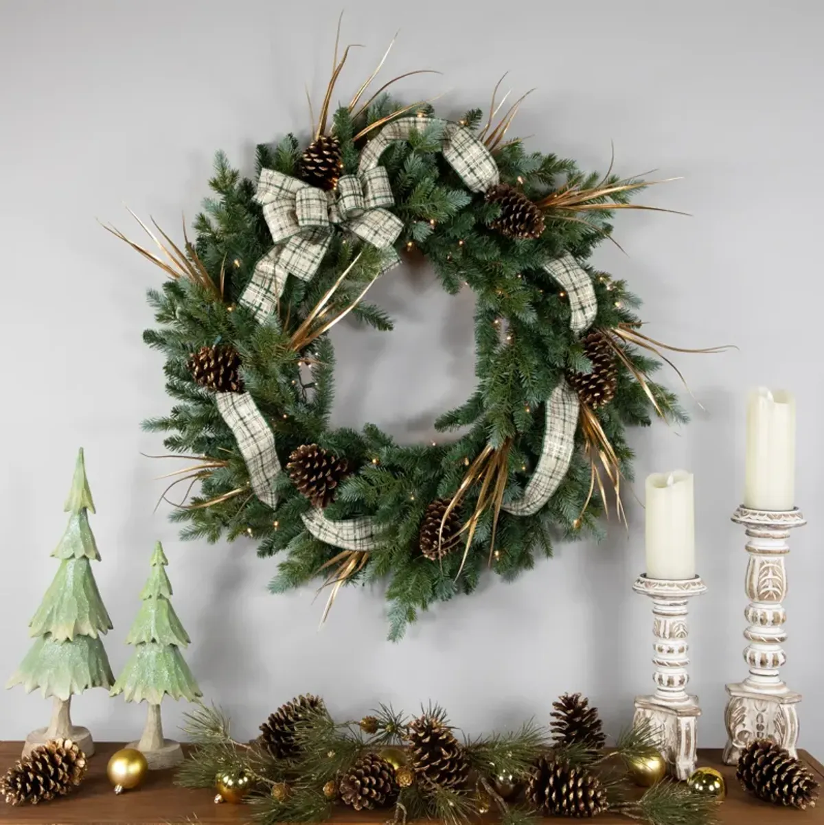 Pre-Lit Blue Spruce Artificial Christmas Wreath  48-Inch  Clear Lights