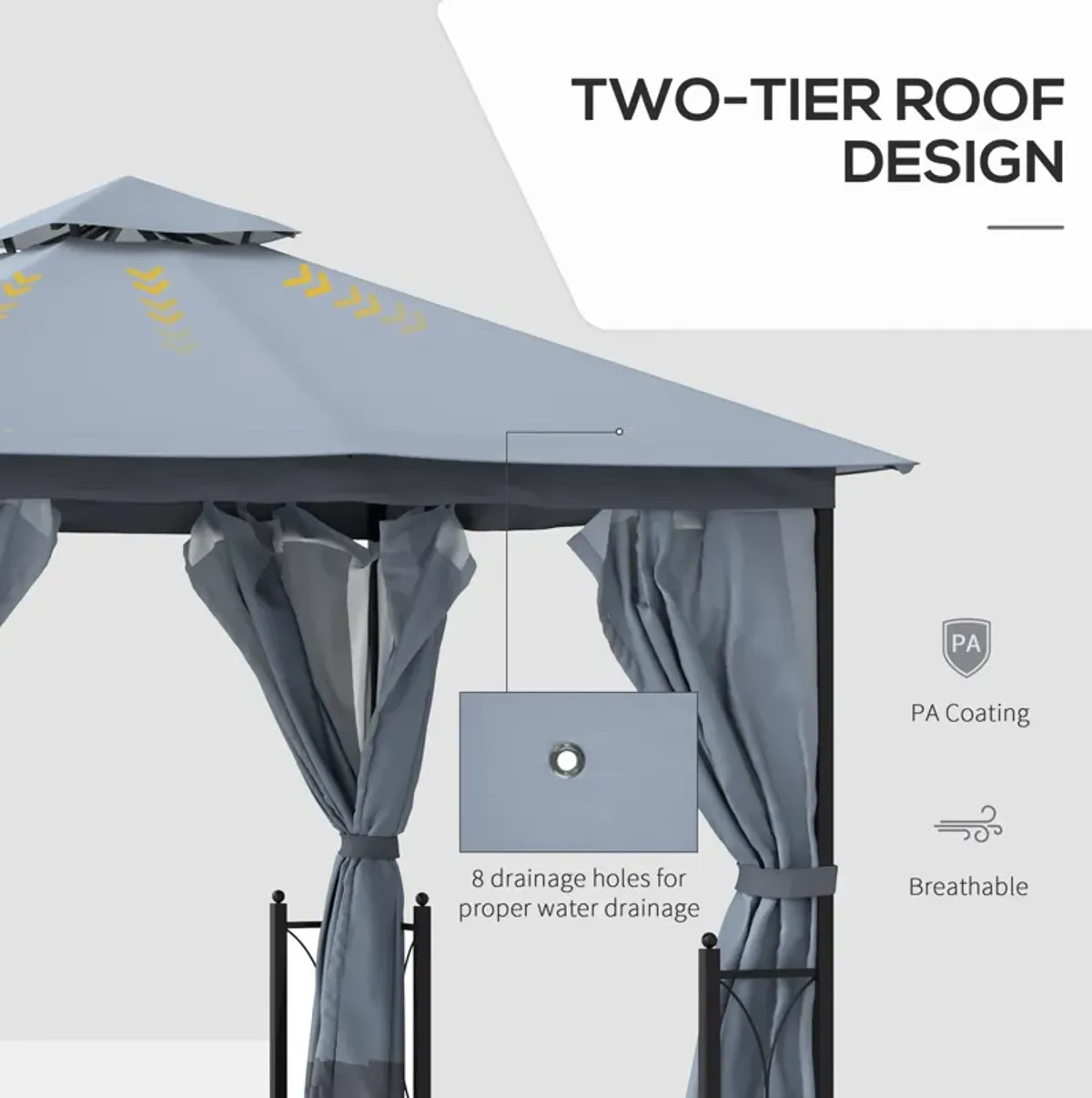 Gray Outdoor Pavilion: 13x11 Double Roof Gazebo with Removable Netting