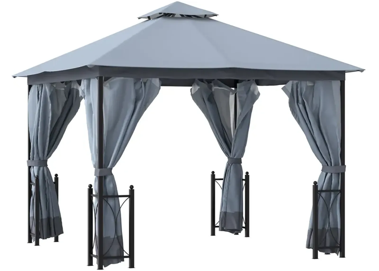 Gray Outdoor Pavilion: 13x11 Double Roof Gazebo with Removable Netting