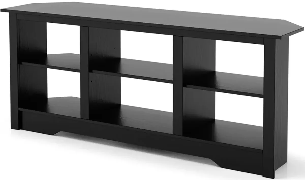 58 Inch TV Stand with 6 Open Storage Shelves for TVs up to 65 Inches-Black