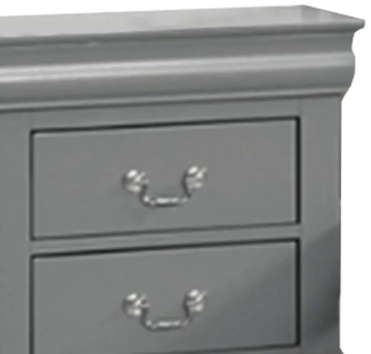 Ryla Nightstand, 2 Drawers, Light Gray Solid Wood, Nickel Drop Handles