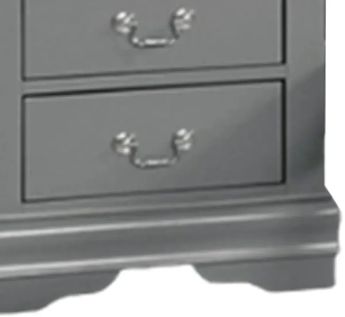 Ryla Nightstand, 2 Drawers, Light Gray Solid Wood, Nickel Drop Handles