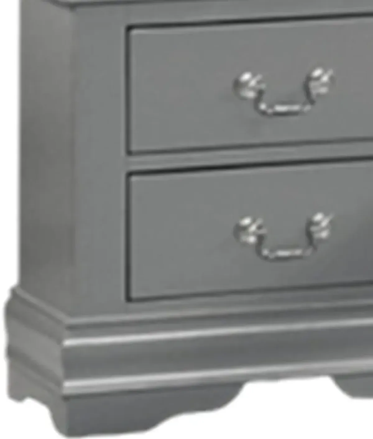 Ryla Nightstand, 2 Drawers, Light Gray Solid Wood, Nickel Drop Handles