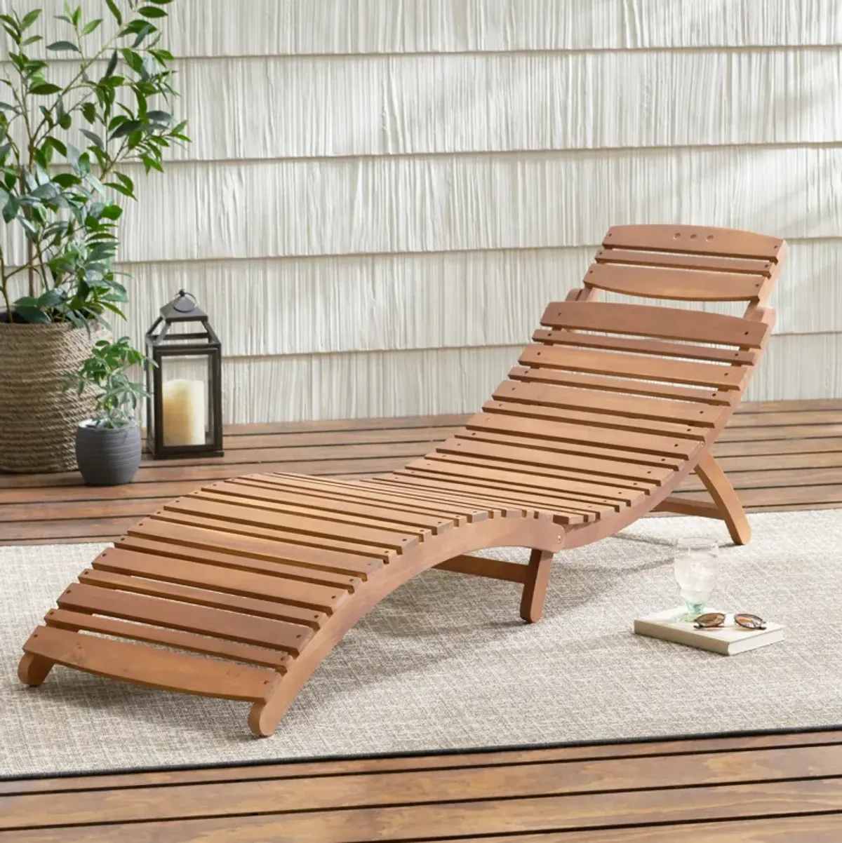 Merax Outdoor Patio Wooden Foldable Lounge Chair