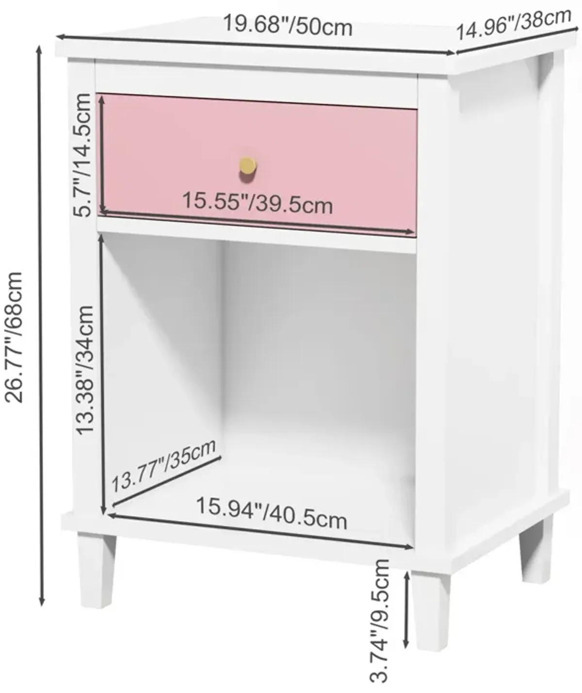 Wooden Nightstand With One Drawer One Shelf For Kids, Adults