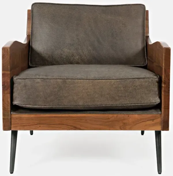 Jofran Karma Genuine Leather Solid Wood Rustic Accent Chair