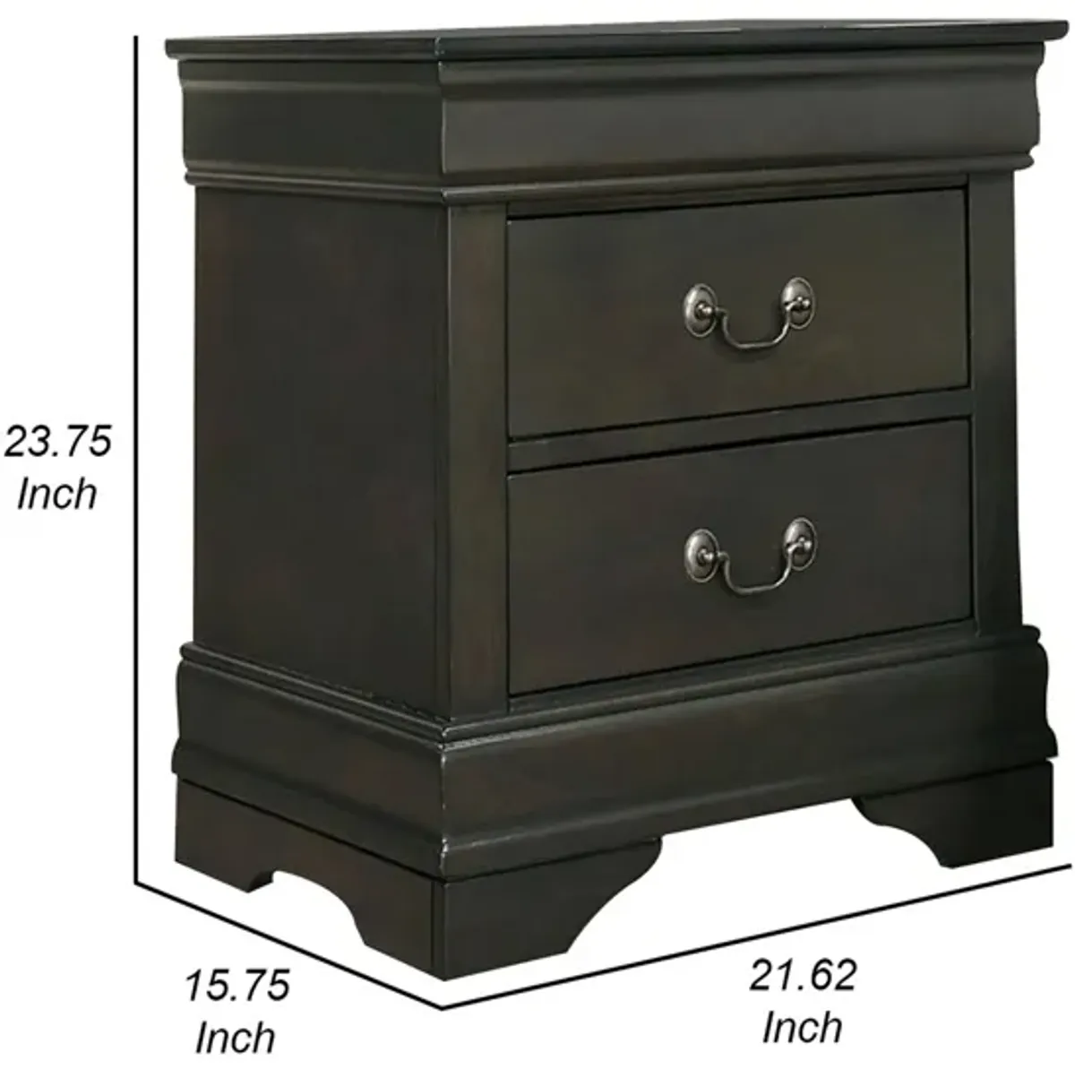 Ryla 24 Inch Nightstand, 2 Drawers, Solid Wood, Metal Drop Handles, Gray-Benzara