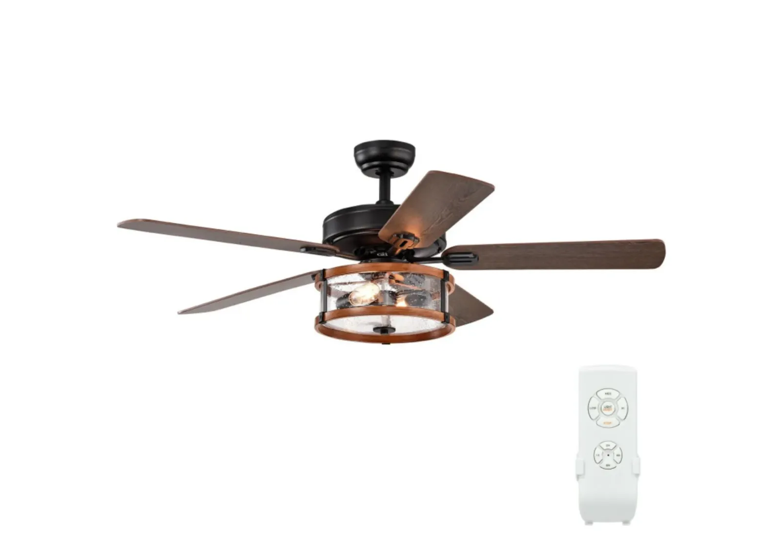 Hivvago 52" Retro Ceiling Fan Lamp with Glass Shade Reversible Blade Remote Control