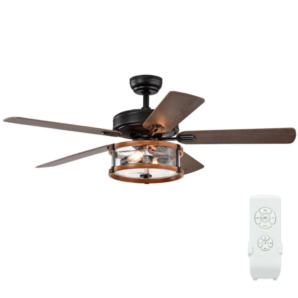 Hivvago 52" Retro Ceiling Fan Lamp with Glass Shade Reversible Blade Remote Control