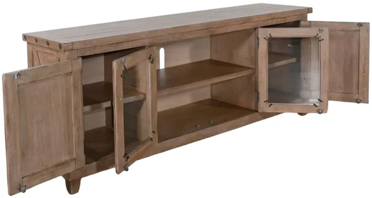 Anva TV Media Console, Shelves, Doors, Light Brown Mahogany, 74 Inch - Benzara