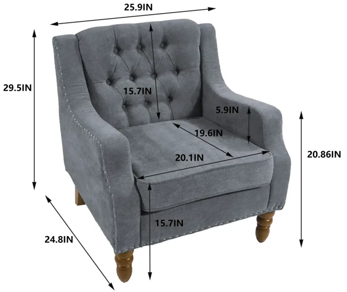 Gewnee  Accent Chair, Living Room Chair, Footrest Chair Set with Vintage Brass Studs, Button Tufted Upholstered Armchair for Living Room, Comfy Reading Chair for Bedroom, Reception Room