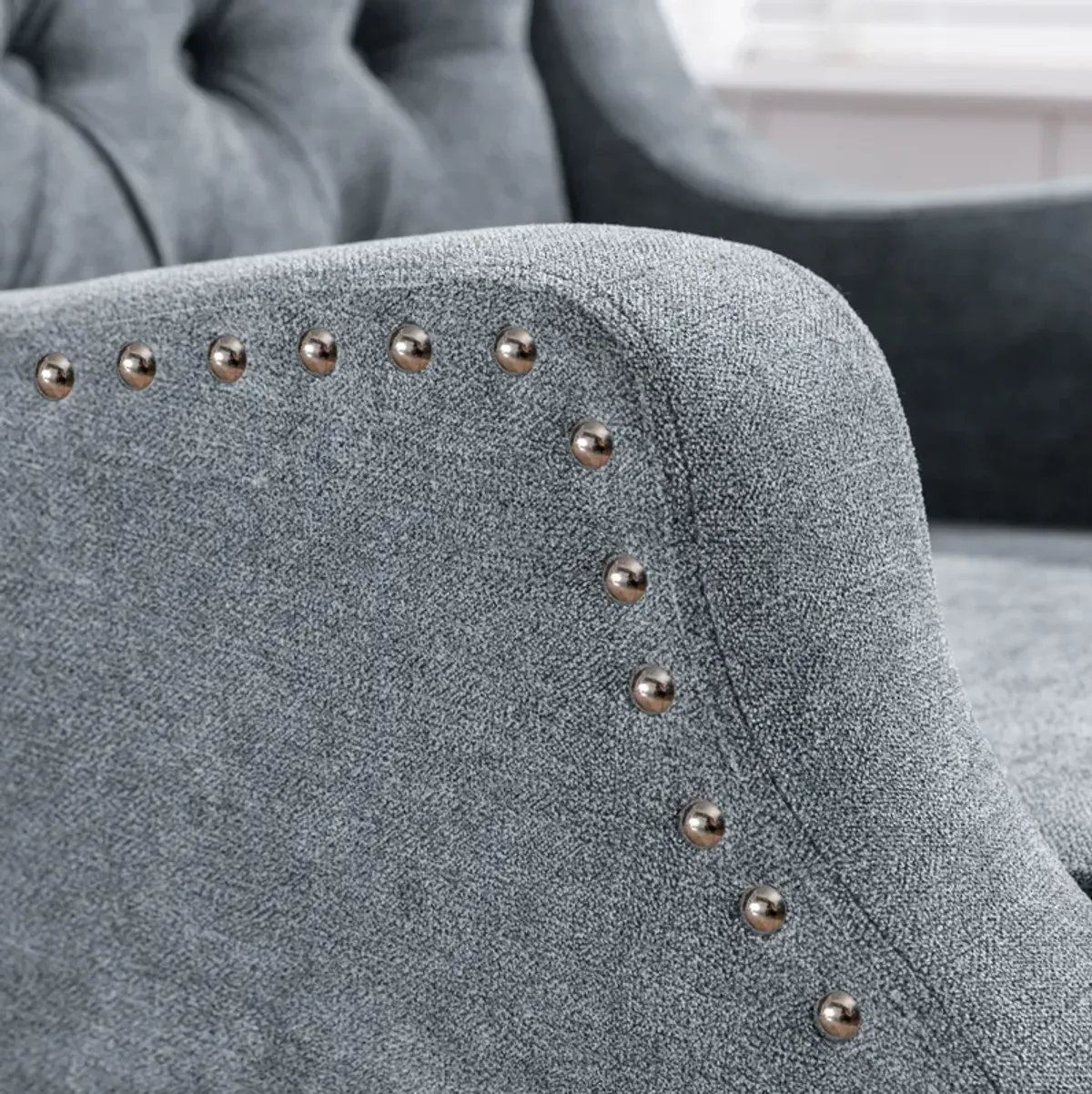 Gewnee  Accent Chair, Living Room Chair, Footrest Chair Set with Vintage Brass Studs, Button Tufted Upholstered Armchair for Living Room, Comfy Reading Chair for Bedroom, Reception Room