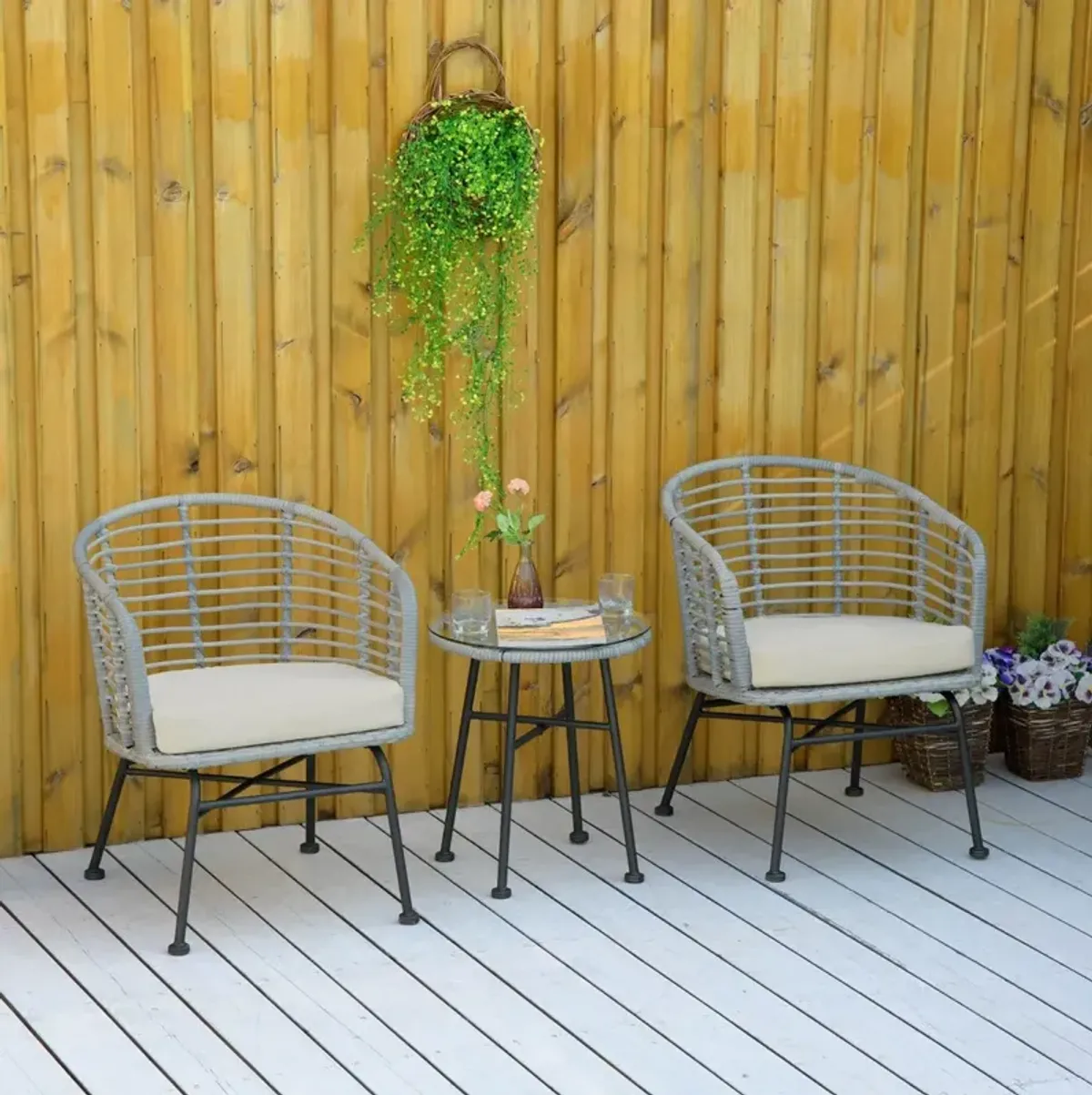 Green Outdoor Chat Set: 3-Piece PE Rattan Bistro Furniture