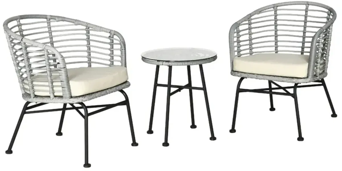 Green Outdoor Chat Set: 3-Piece PE Rattan Bistro Furniture