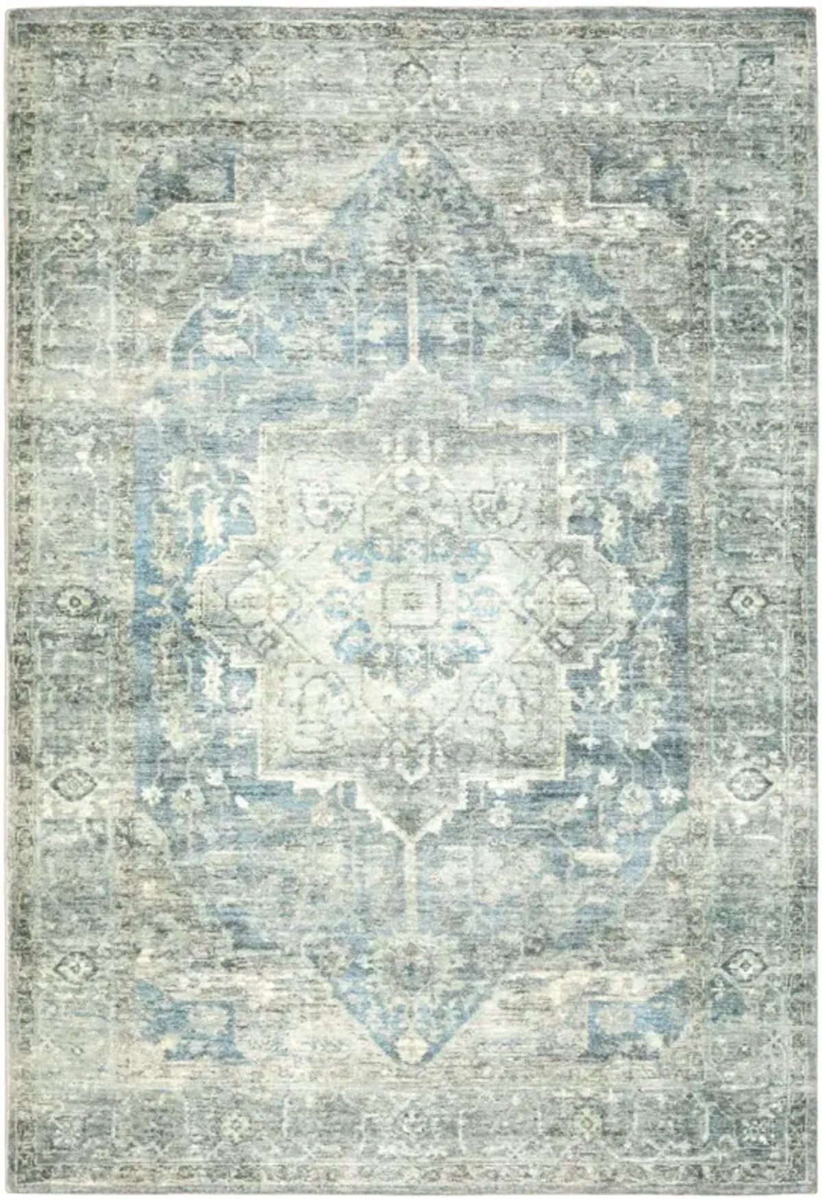 5 X 7 grey Blue And Ivory Oriental Power Loom Stain Resistant Area Rug