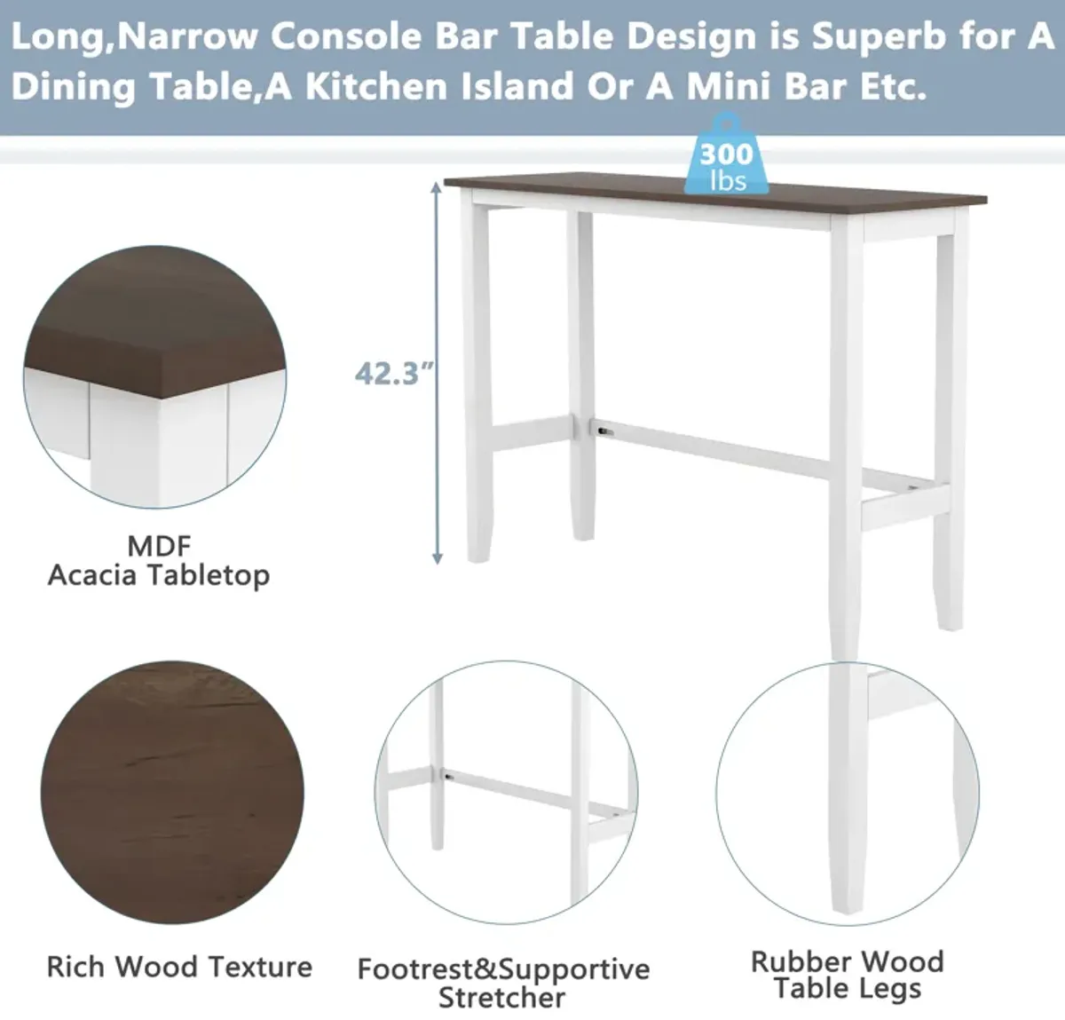 Merax Rectangular Wood Bar Height Dining Set