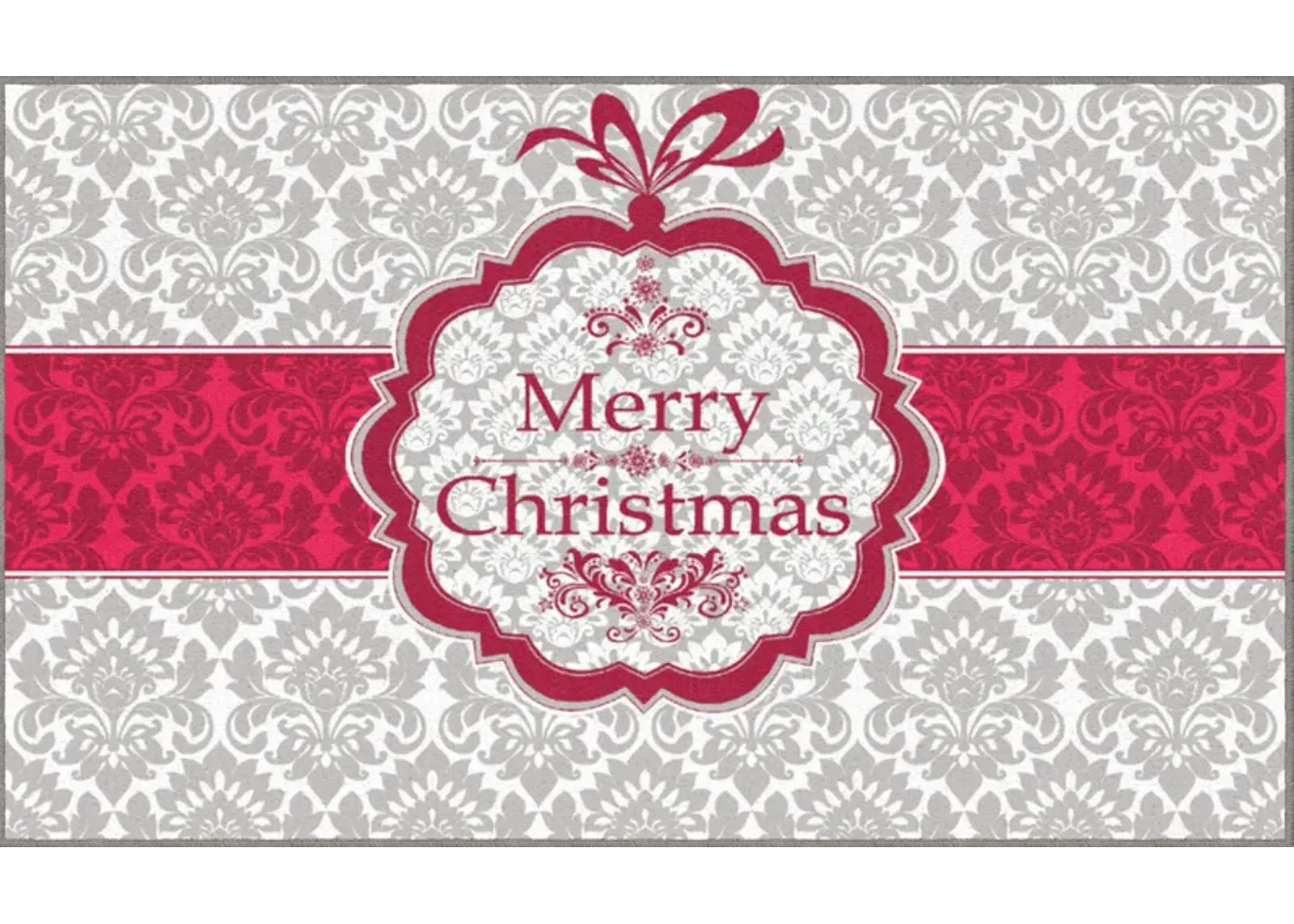 Christmas Damask Grey 2' x 3' 4" Kitchen Mat