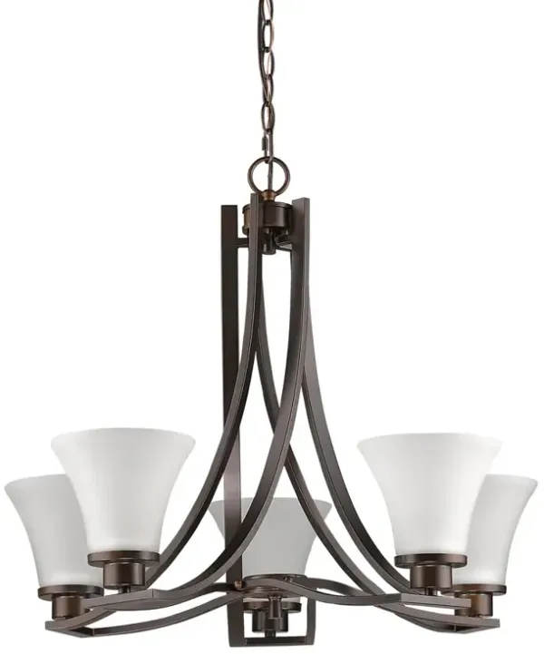 Hivvago Bronze Candle Style Five Light Frosted Metal Dimmable Chandelier With White Shades