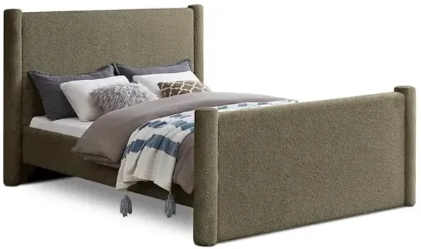 Meridian Furniture Elias Olive Green Boucle Fabric Full Bed