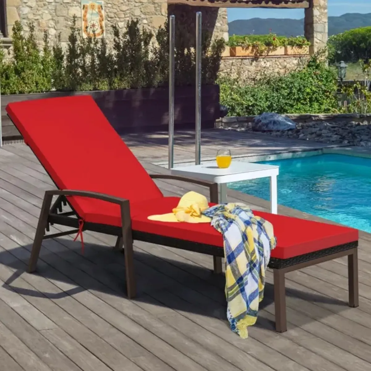 Hivvago Outdoor Adjustable Reclining Patio Rattan Lounge Chair with Adjustable Backrest