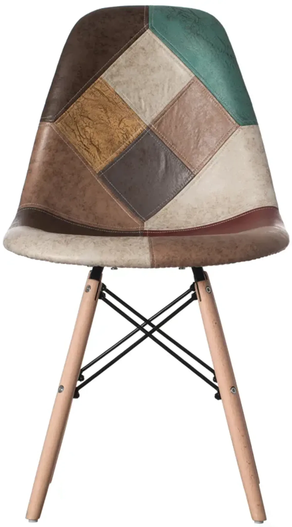 Modern Fabric Patchwork Chair with Leather and Suede Like Tones with Wooden Legs for Kitchen, Dining Room, Entryway, Living Room, Set of 2