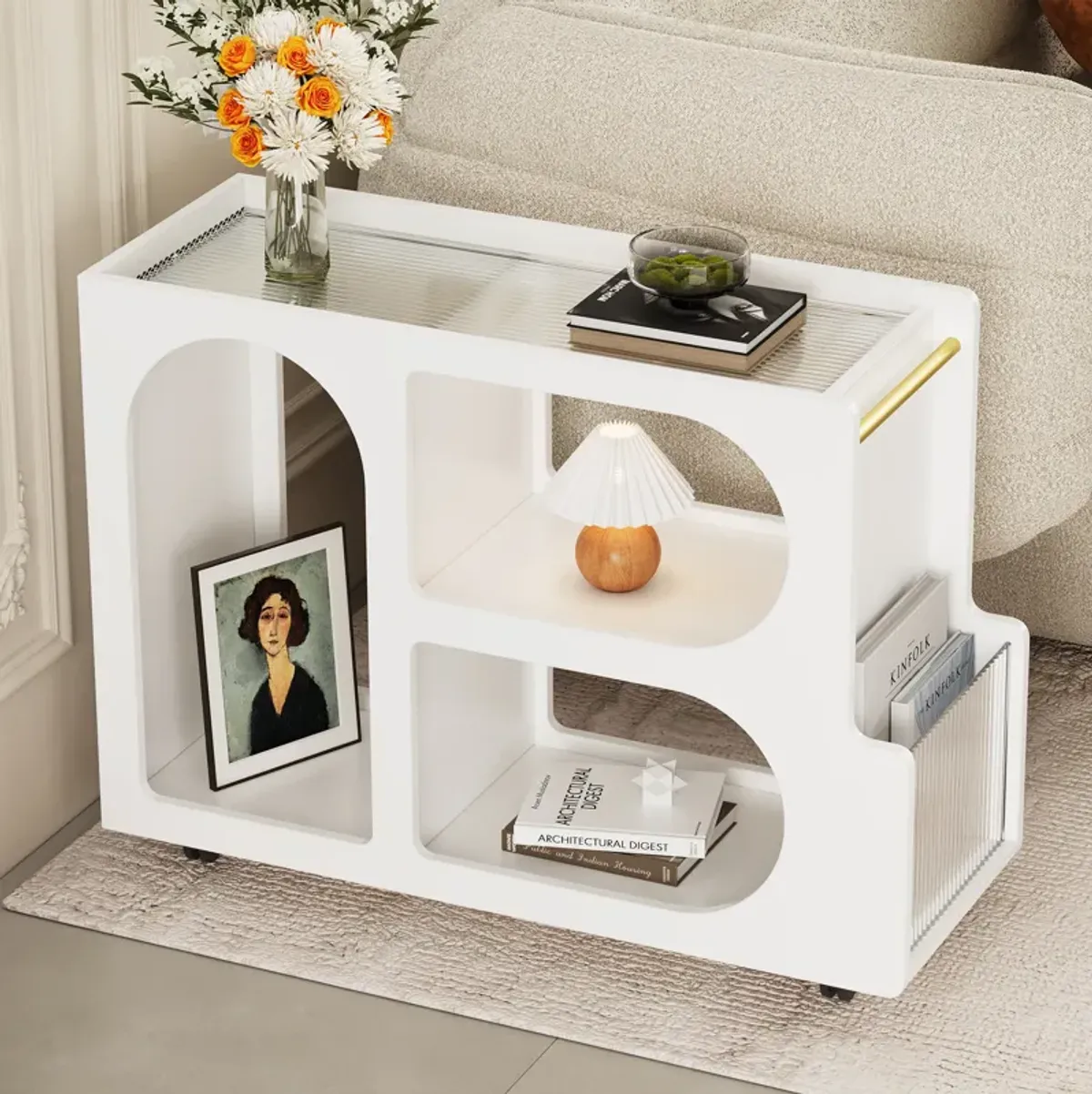 Merax Mobile End Table with Lockable Wheels