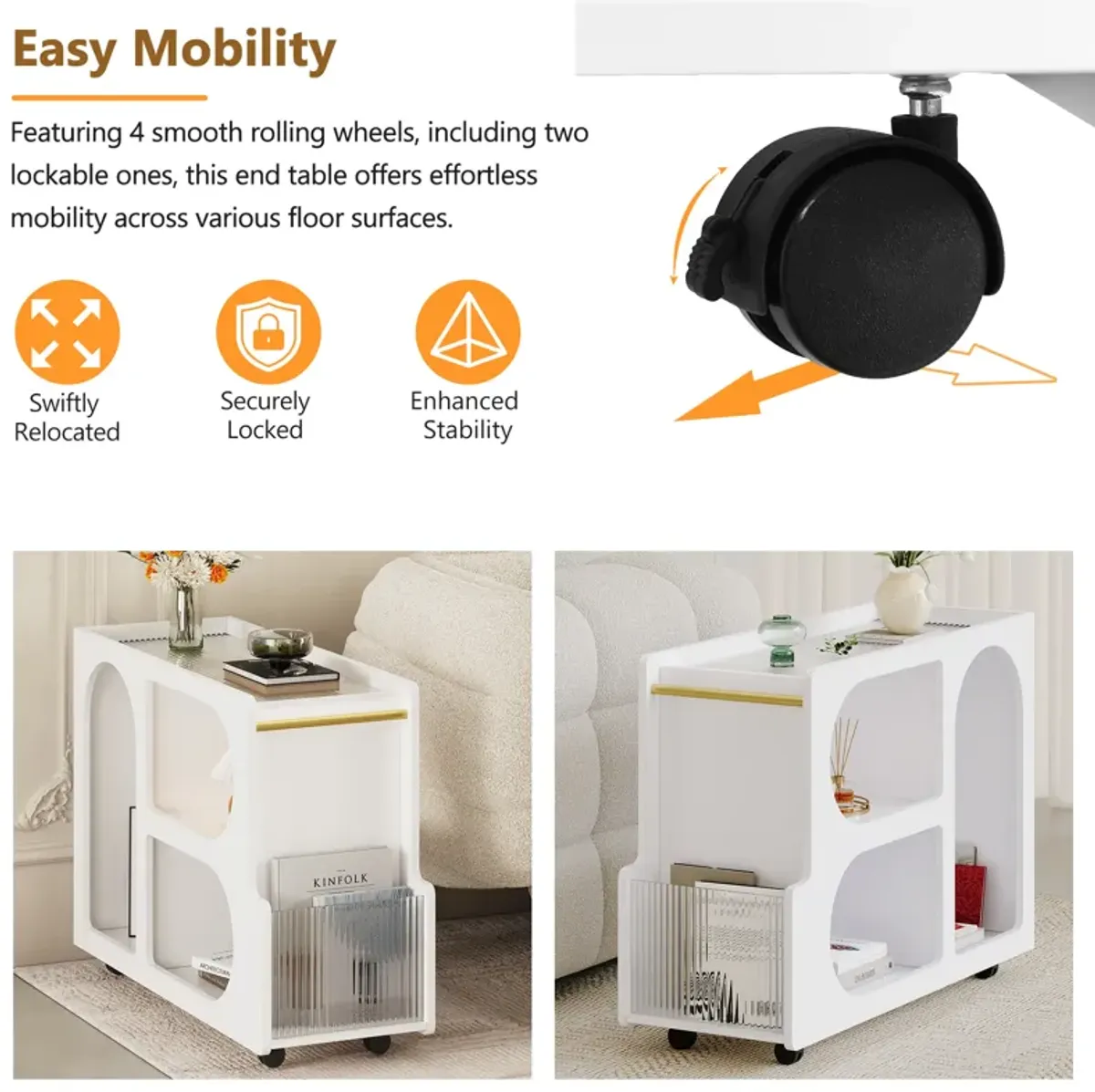 Merax Mobile End Table with Lockable Wheels