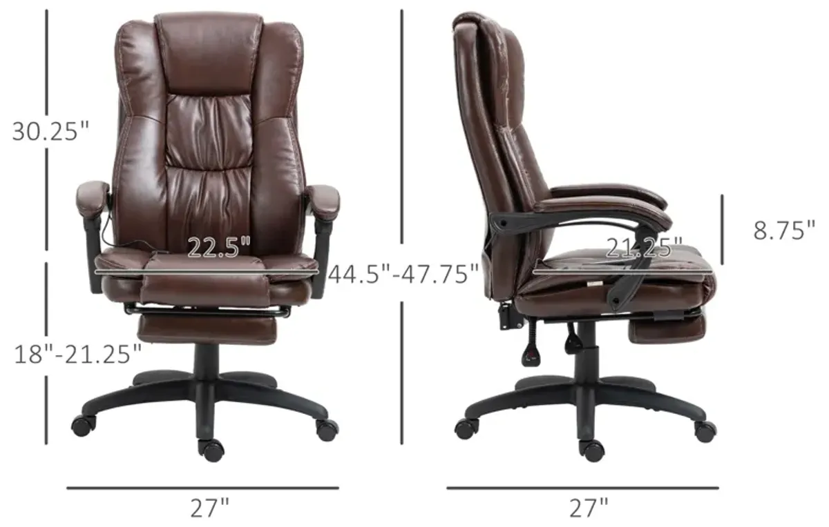 Brown Massage Office Chair: 6-Point Vibrating Ergonomic Chair with Footrest