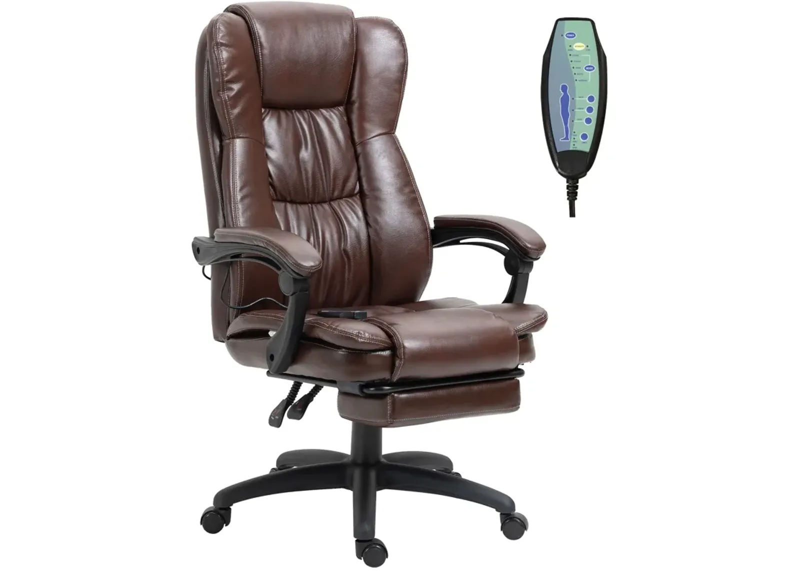 Brown Massage Office Chair: 6-Point Vibrating Ergonomic Chair with Footrest