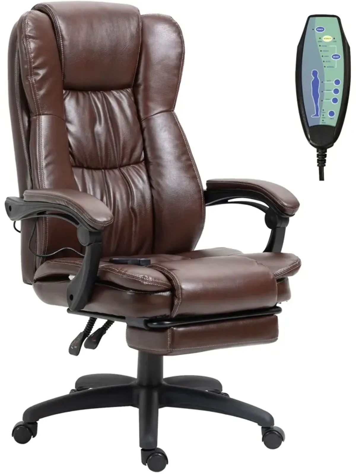 Brown Massage Office Chair: 6-Point Vibrating Ergonomic Chair with Footrest