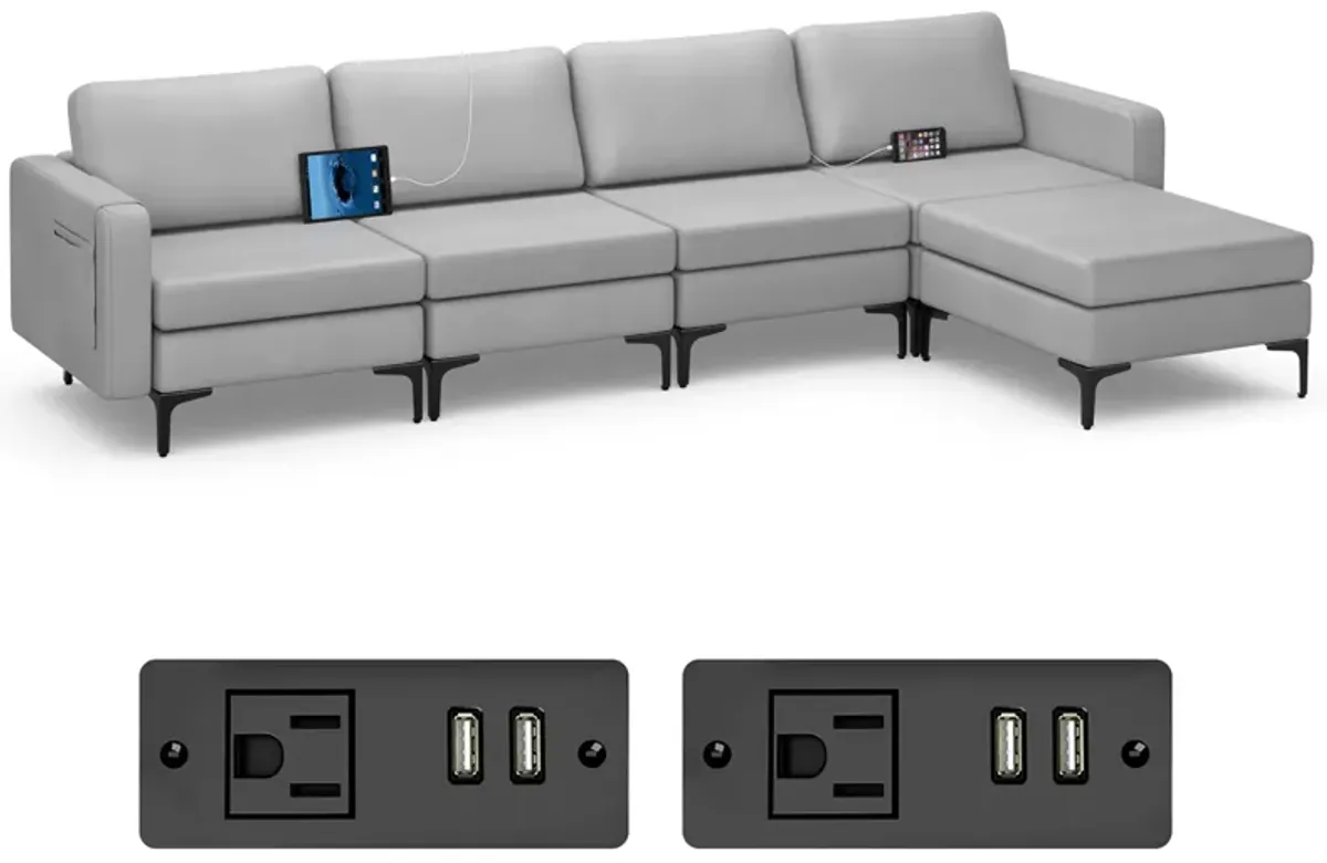 Costway Modular L-shaped Sectional Sofa with  Reversible Chaise & 4 USB Ports