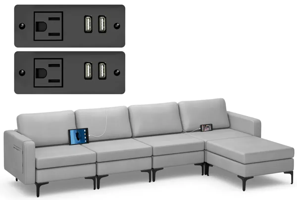 Costway Modular L-shaped Sectional Sofa with  Reversible Chaise & 4 USB Ports