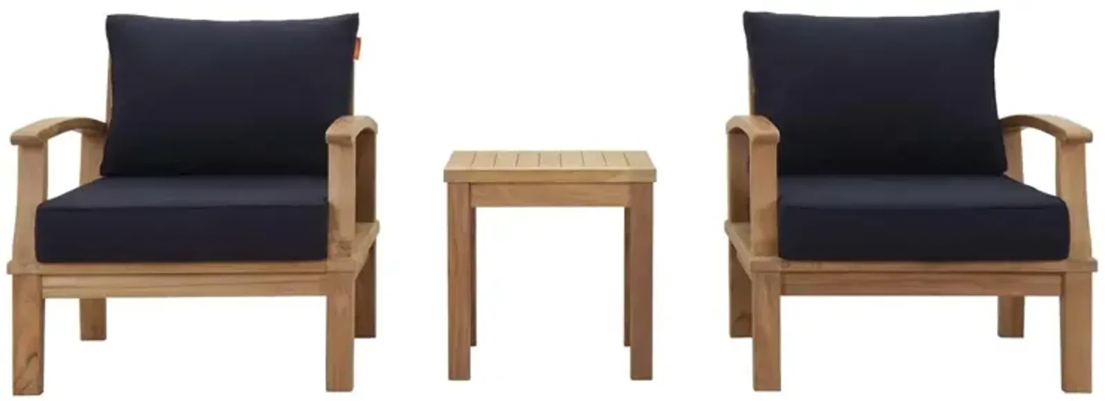 Marina 3 Piece Outdoor Patio Teak Set - Natural Navy