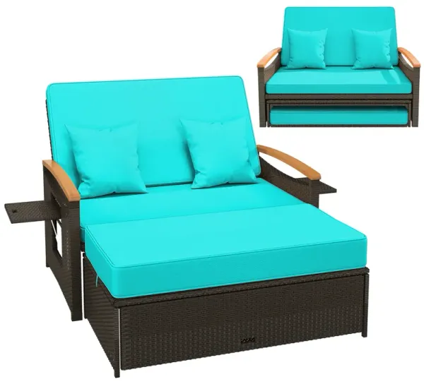 Outdoor Wicker Daybed with Folding Panels and Storage Ottoman