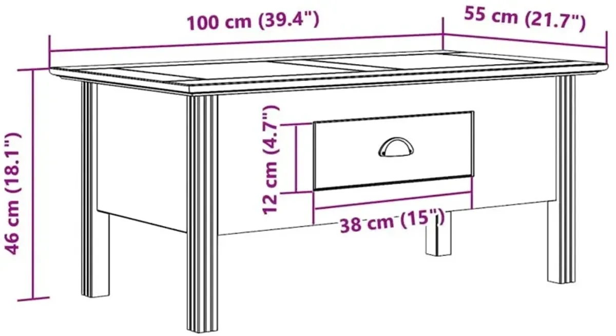 Coffee Table BODO White 39.4"x21.7"x17.7" Solid Wood Pine