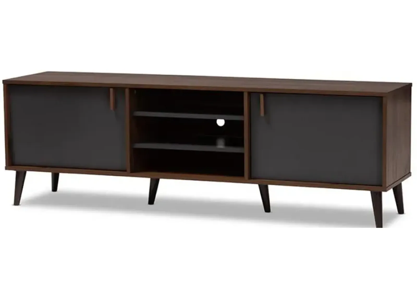 Baxton Studio Samuel Mid-Century Modern Brown and Dark Grey Finished TV Stand