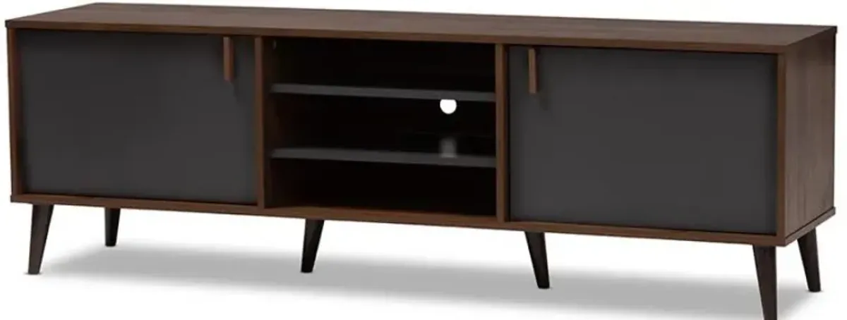 Baxton Studio Samuel Mid-Century Modern Brown and Dark Grey Finished TV Stand